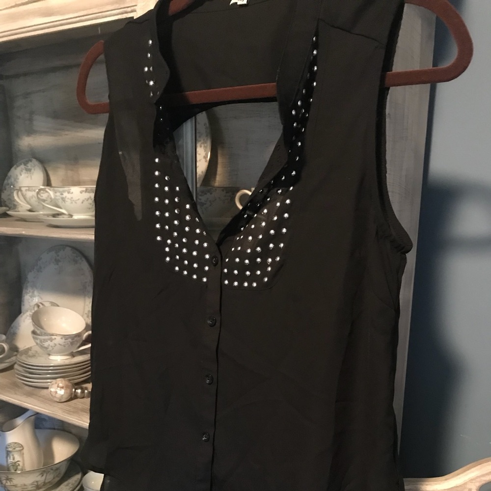 NWOT Black embellished open back top sheer
